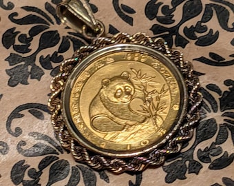 Nostalgia Panda Coin 99.9 24k Gold Purity 1988 Detailed Handmade Necklace Pendant, Unique, Unisex