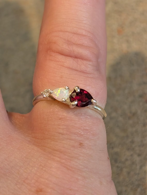 Modern Unique Pear Cut Ruby & Opal Accent Linear … - image 5
