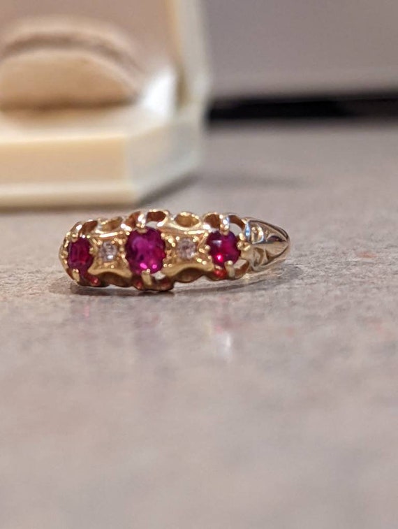 Edwardian Natural Ruby & Diamond Detailed Anniver… - image 10