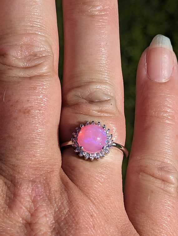 Stunning Natural Pink Opal Halo Engagement Statem… - image 10