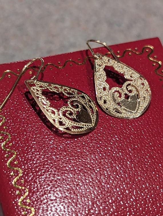 Delicate Antique Filigree Drop Dangle Earrings, C… - image 2