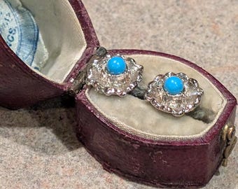 1960s Turquoise Buttercup Flower Stud Earrings, Minimalist