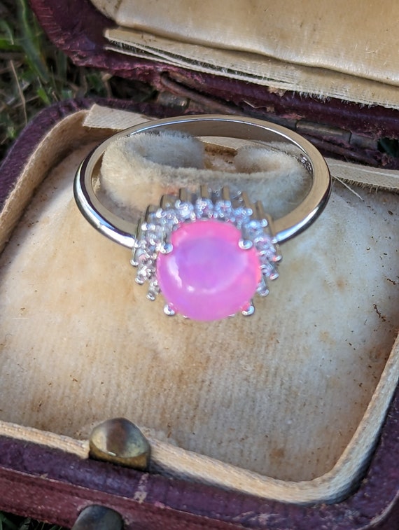 Stunning Natural Pink Opal Halo Engagement Statem… - image 6