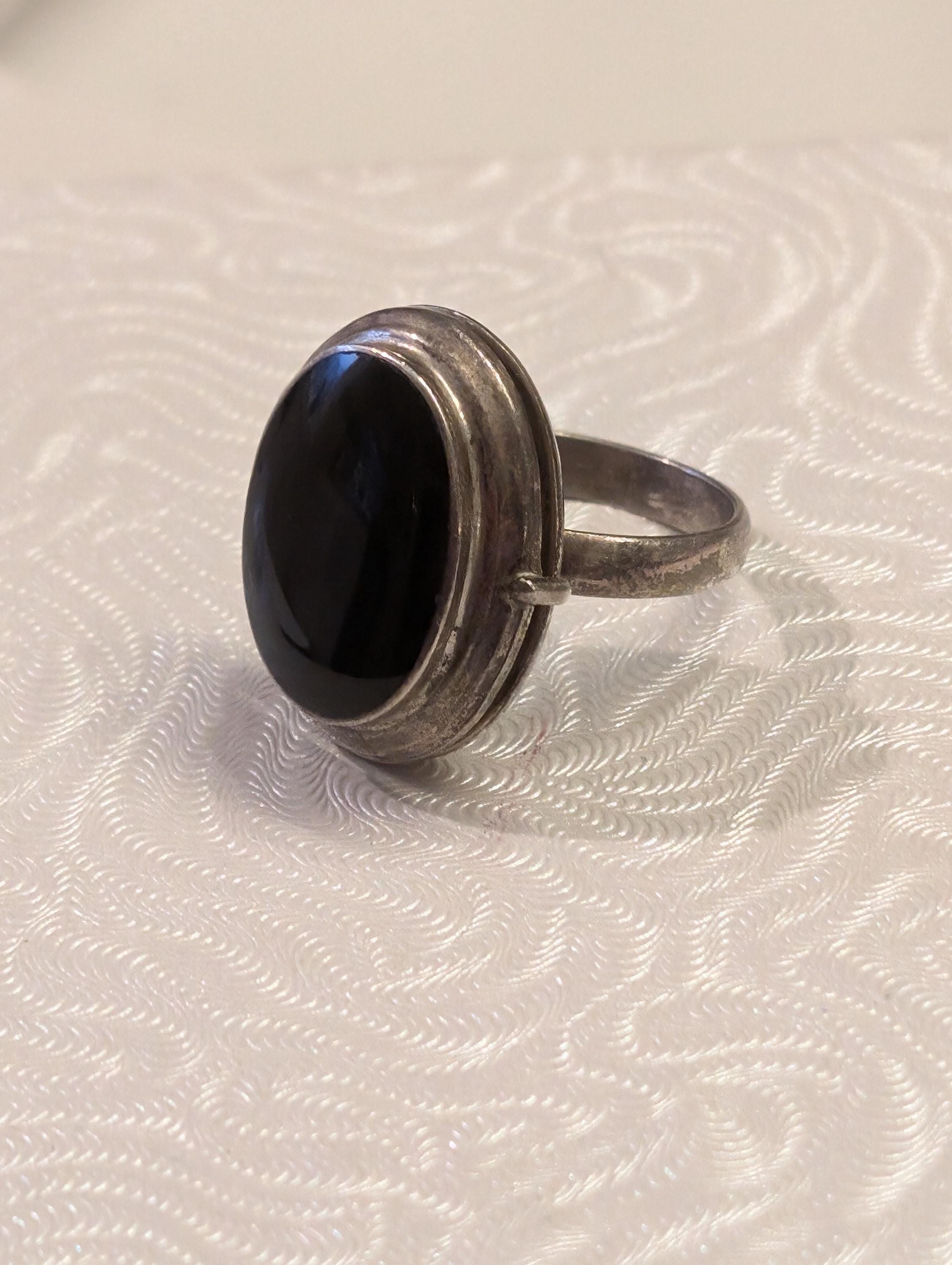 Estate Black Onyx Authentic Poison Pill Locket Secret Compartment Ring, Unique