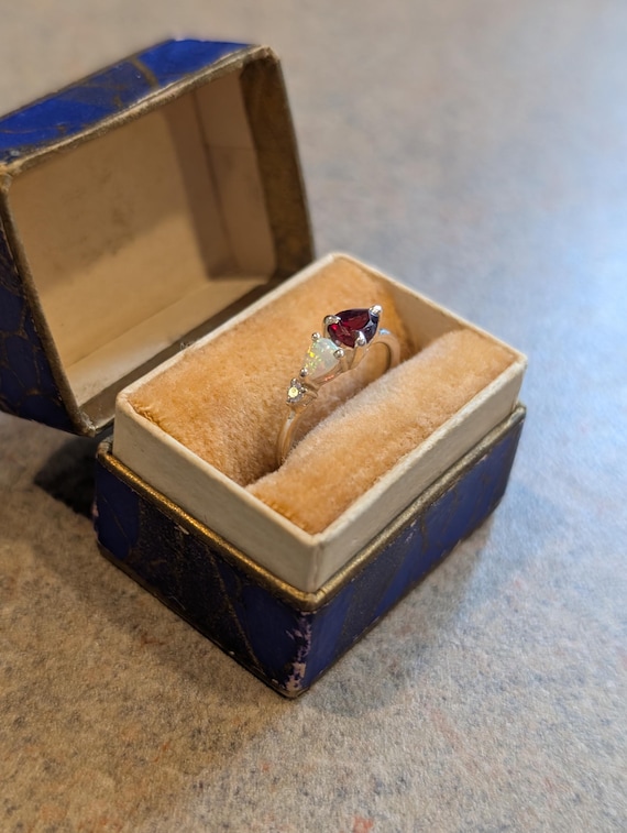 Modern Unique Pear Cut Ruby & Opal Accent Linear … - image 7