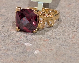 Detailed Cushion Speciality Cut Crimson Red Garnet Birthstone Statement Ring.
