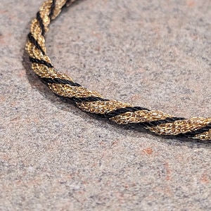Vintage Chic Yellow Gold Mesh & Black Swirl Stacker Bracelet