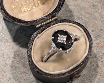 Feminine Art Deco Black Onyx & Accent Statement Ring, Minimalist