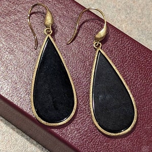Vintage 1970s Sleek Black Onyx Drop Statement Earrings