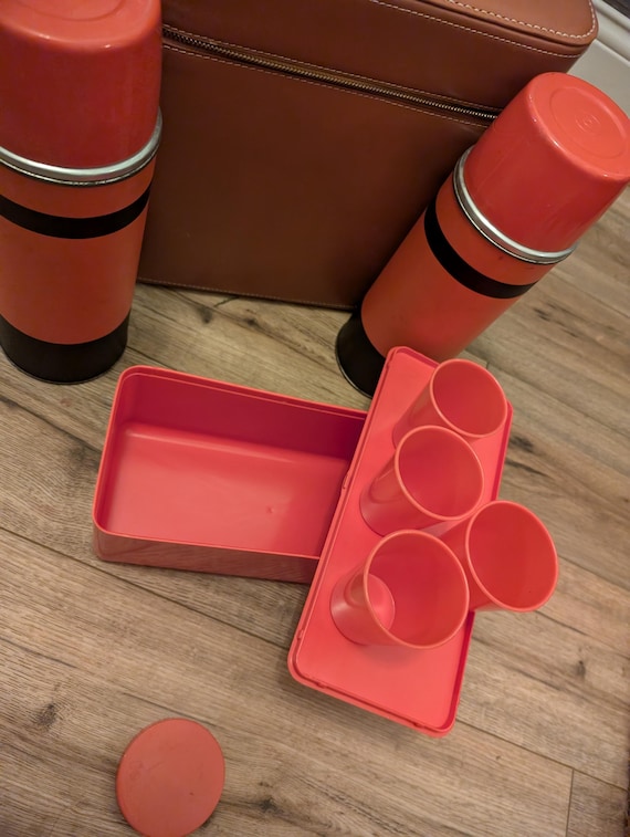 Vintage Aladdin Industry Double Thermos Lunch Picnic Set With