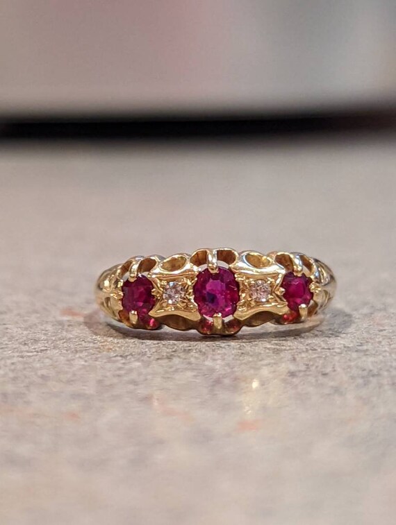 Edwardian Natural Ruby & Diamond Detailed Anniver… - image 3