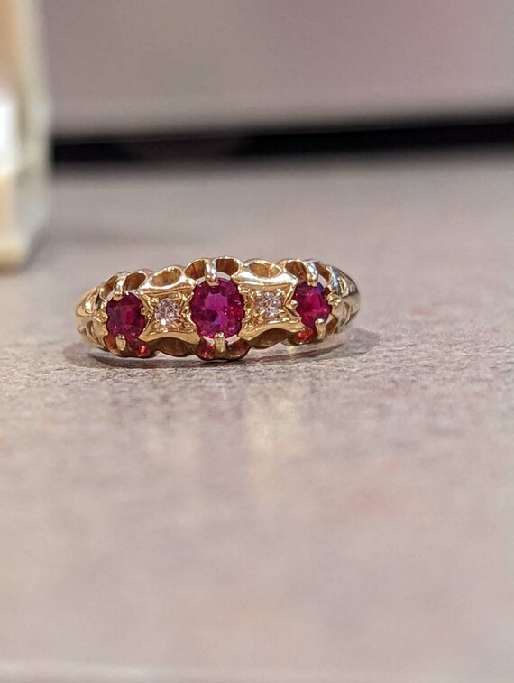 Edwardian Natural Ruby & Diamond Detailed Anniver… - image 8