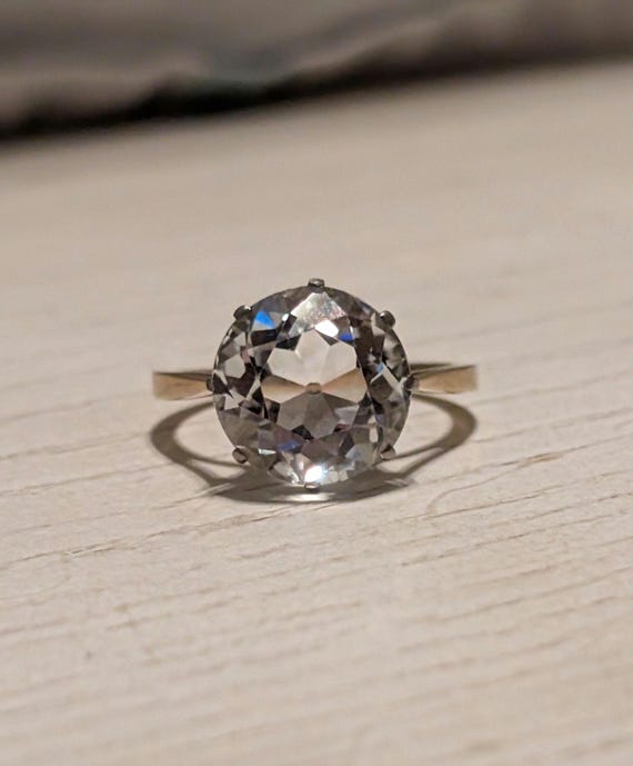 Antique Old European Handcut Chunky Rock Crystal Cathedral Basket Setting Engagement Anniversary Statement Ring