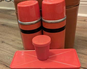 Vintage Aladdin Industry Double Thermos Lunch Picnic Set With