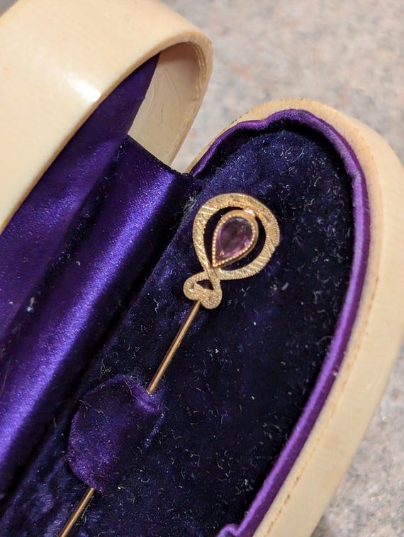 Antique Geometric Amethyst Solid Yellow Gold Stic… - image 7