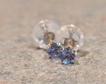Fancy Mesmerizing Blue Colored Diamond Yellow Gold Stud Earrings, Perfect Minimalist, Unisex