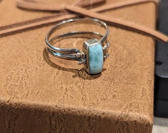 BoHo Vintage Handmade Fire Agate & Sky Blue Larimar Reversible Flip Statement Ring