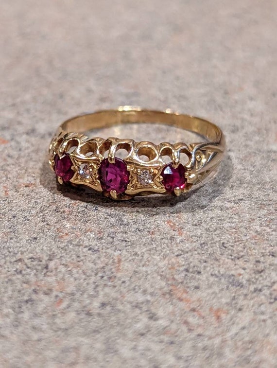 Edwardian Natural Ruby & Diamond Detailed Anniver… - image 1