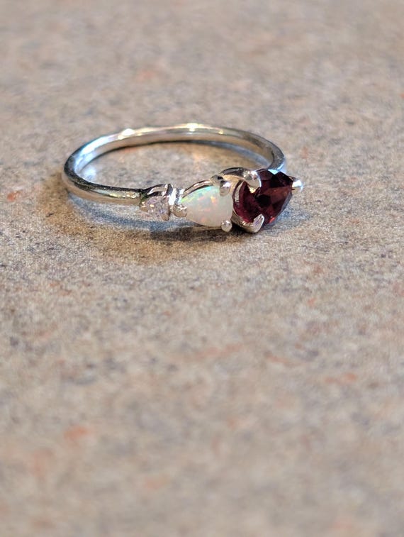 Modern Unique Pear Cut Ruby & Opal Accent Linear … - image 4