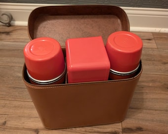 Vintage Aladdin Industry Double Thermos Lunch Picnic Set With