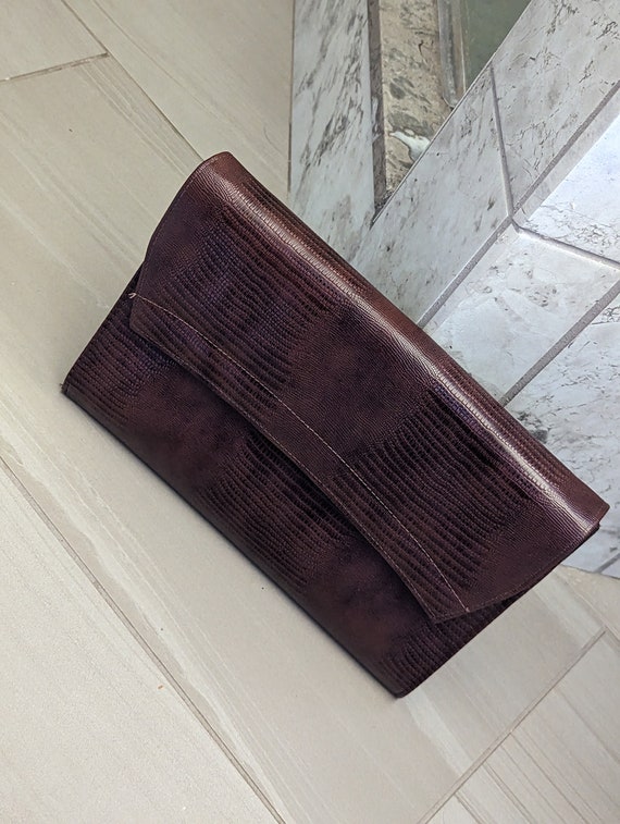 Vintage 1960s Brown Snakeskin Dove Brand Clutch P… - image 4