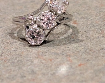 Stunning Mid Century Natural Zircon Trilogy 14K White Gold Engagement Statement Anniversary Ring