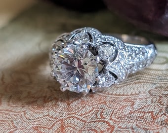 Elegant Natural Diamond Solitaire Multi Diamond Engagement & Wedding Band Bridal Set, Original Box, Appraisal Evaluation Included