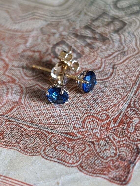 Vintage Bright Blue Sapphire Stud Earrings, Perfec