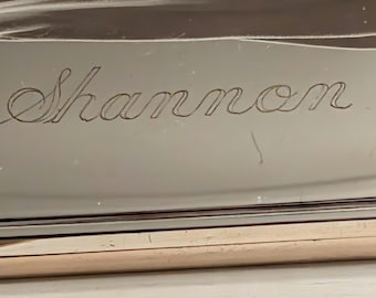 Vintage Inscribed "Shannon" Siilver Mirrored Keepsake Jewelry Momento Box
