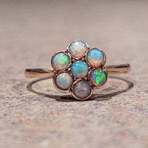 Magical Victorian Natural Opal Cluster Floral Style Engagement Statement Ring