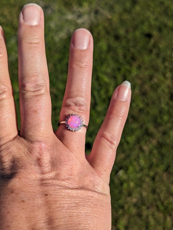 Stunning Natural Pink Opal Halo Engagement Statem… - image 7