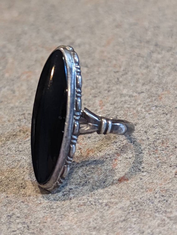 Antique Estate Elongated Black Onyx Statement Ring - image 1