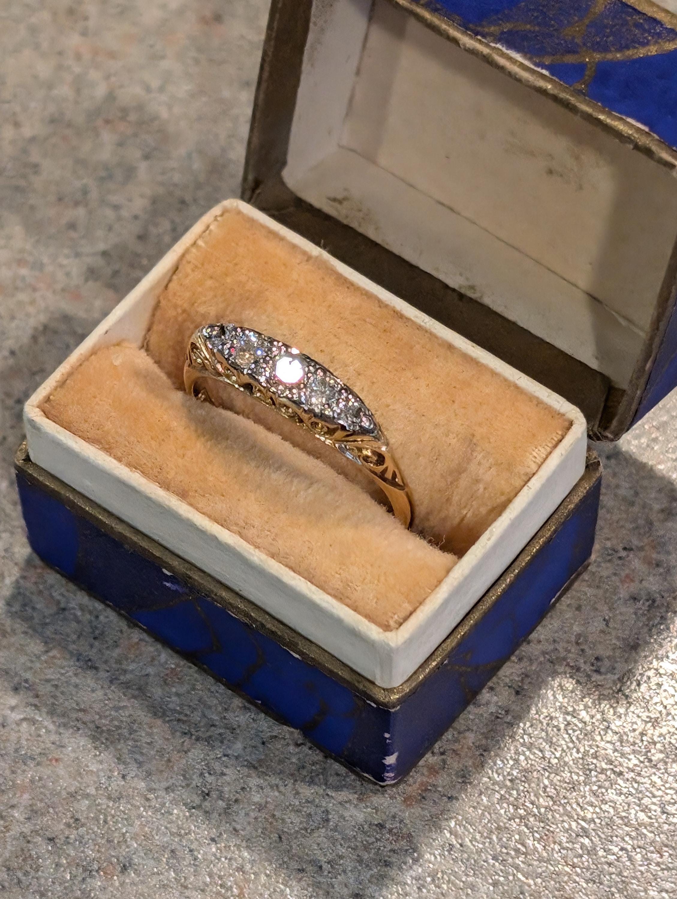 Turn of the Century Edwardian Era Natural Old Cut Graduated Diamond Platinum & 18K Gold Wedding Anniversary Stacker Band, Timeless