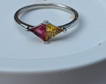 Vintage Unique Toi et Moi Rhodolite Garnet & Yellow Topaz Anniversary Birthstone, You and Me Sweetheart Ring