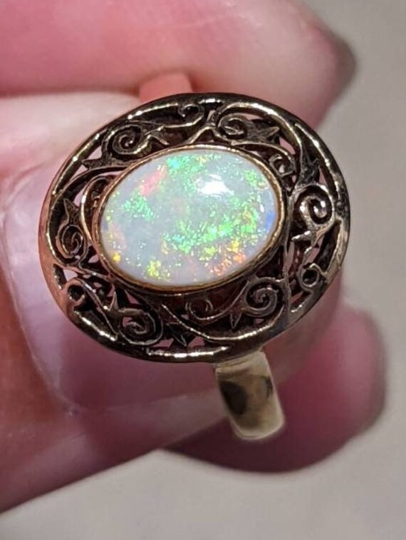 Edwardian Australian Opal  Filigree Engagement Sta