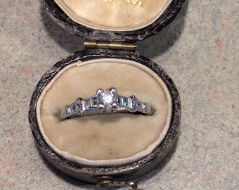 Antique Art Deco Natural Old Mine Cut Diamond Detailed White Gold Engagement Anniversary Ring, Elegant & Timeless