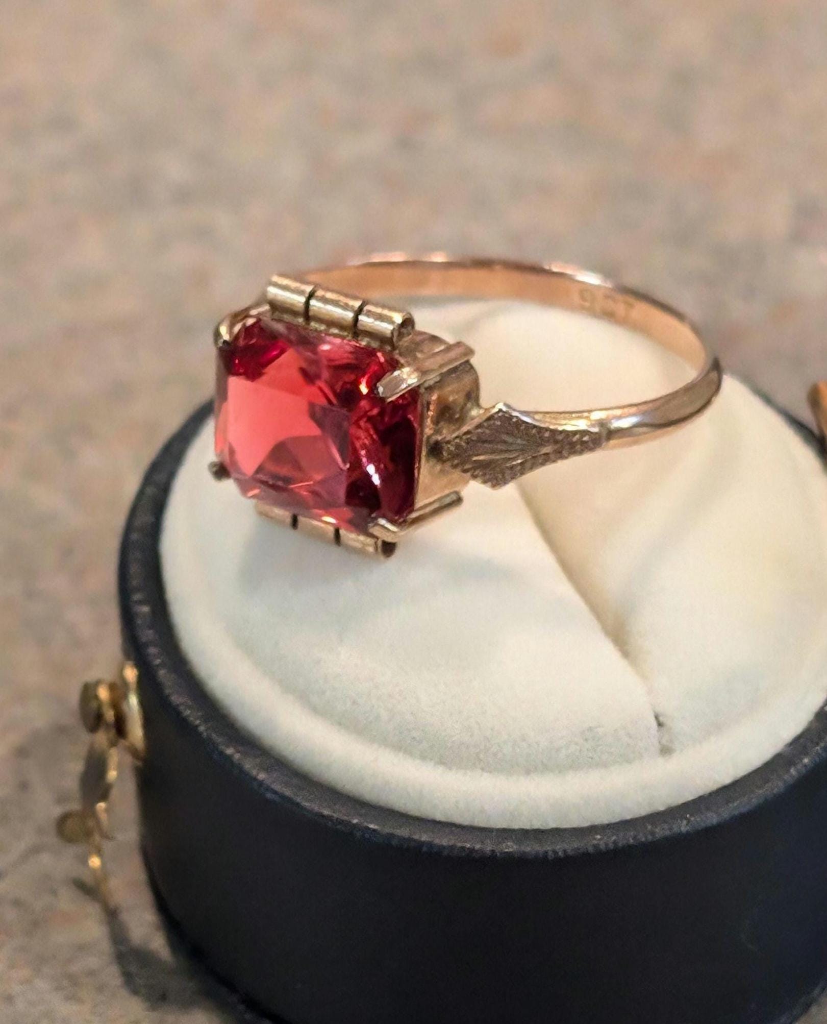 Speciality Handcut Intense Strawberry Coral Scrolled Semi Bezel with Pinched Engraved Shoulders, One of a Kind