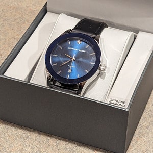 Designer Jeffery Beene Genuine Diamond Watch Collection Niebieski i czarny z paskiem skórzanym Męski zegarek, nowy w pudełku