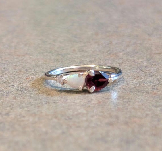 Modern Unique Pear Cut Ruby & Opal Accent Linear … - image 8