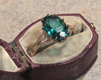 Antique Christmas Green Emerald Paste Engagement Statement Ring