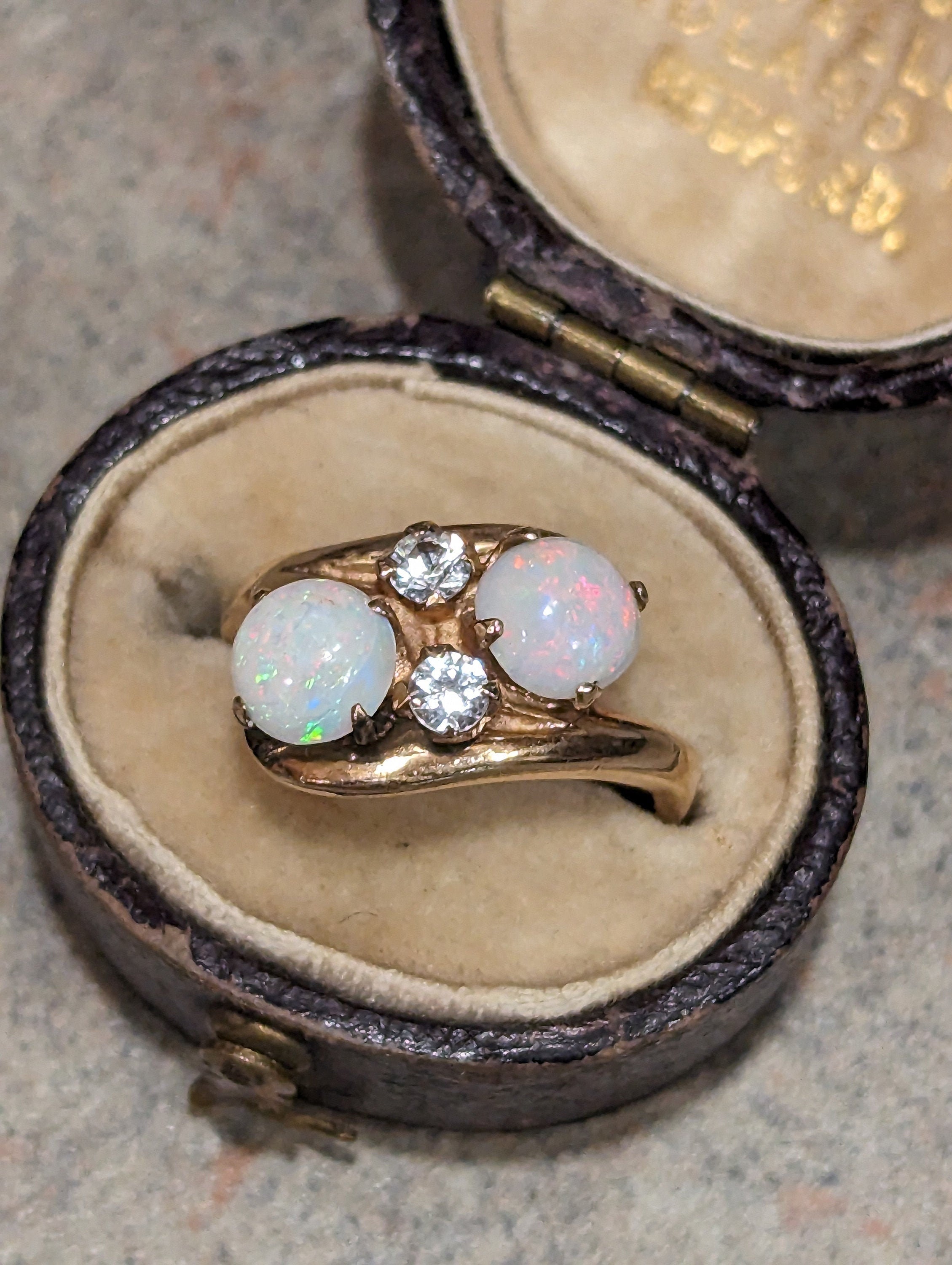 Toi et Moi Natural Opal Engagement Anniversary Statement Ring