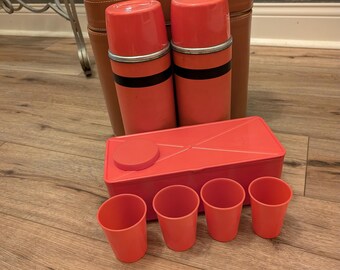 Vintage Aladdin Industry Double Thermos Lunch Picnic Set With