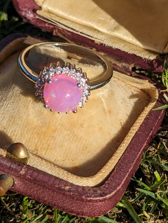Stunning Natural Pink Opal Halo Engagement Statem… - image 8