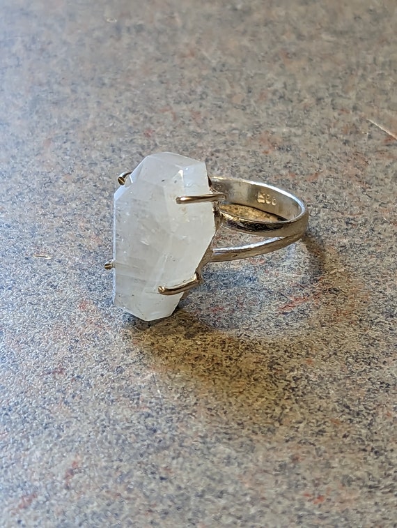 Vintage Natural Coffin Cut Rough Moonstone Statement Ring