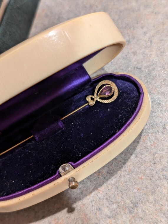 Antique Geometric Amethyst Solid Yellow Gold Stic… - image 3