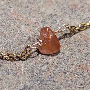 Vintage Dainty Natural Rough Cut Orange Carnelian Yellow Gold Filigeee Bracelet, Minimalist
