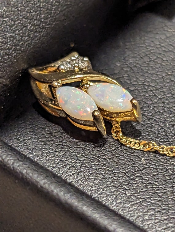 Iridescent Marquise Opal & Diamond Gold Earrings