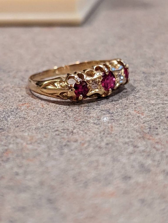 Edwardian Natural Ruby & Diamond Detailed Anniver… - image 5