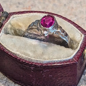 Dainty Detailed Bezel Set Ruby White Gold Statement Birthstone Ring, Dainty Minimalist