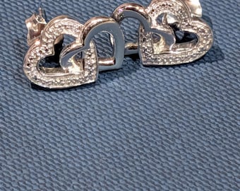 Dpuble Heart Pave Set  Natural Diamond Heart Earrings, Perfect Valentine's